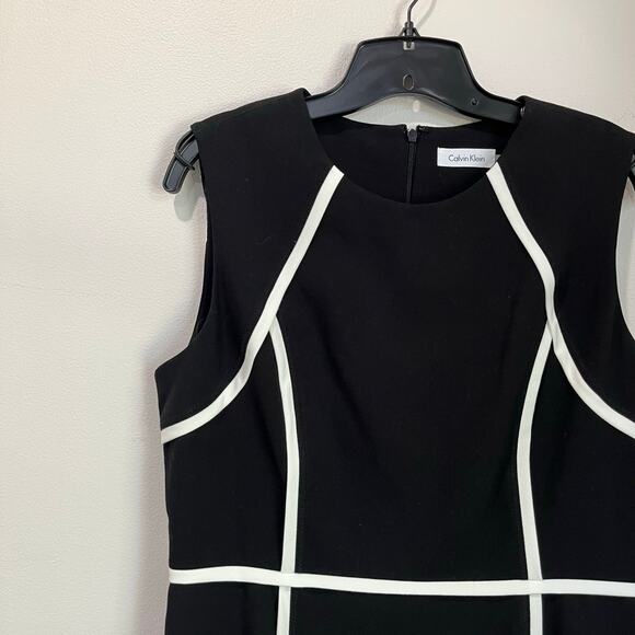 Calvin Klein Black White Sheath Dress Women’s Sz 12 Sleeveless Contrast Trim - Picture 5 of 7